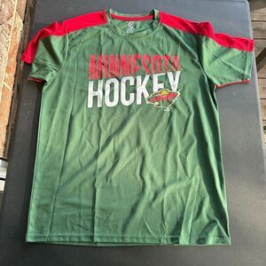 NHL Minnesota Hockey Shirt Mens Large L Jersey Short‎ Sleeve Green Red Casual